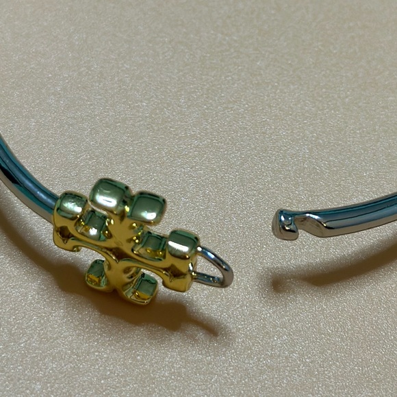 Tory Burch silver/ gold Eleanor Logo Hinged cuff bracelet - Picture 7 of 7